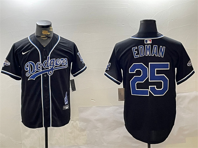 Men's Los Angeles Dodgers #25 Tommy Edman Black 2024 World Series Champions Limited Stitched Baseball Jersey Men's Los Angeles Dodgers #25 Tommy Edman Black 2024 World Series Champions Limited Stitched Baseball Jersey